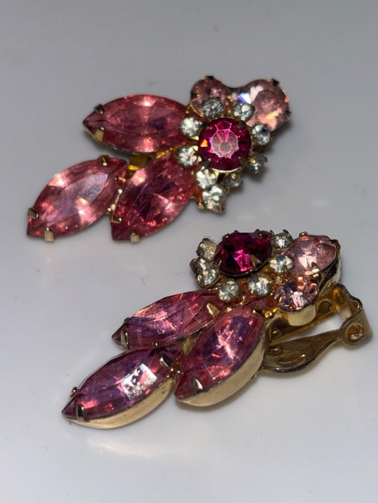 Jewelry - Vintage-Inspired Pink Crystal Clip-On Earrings - Unbranded